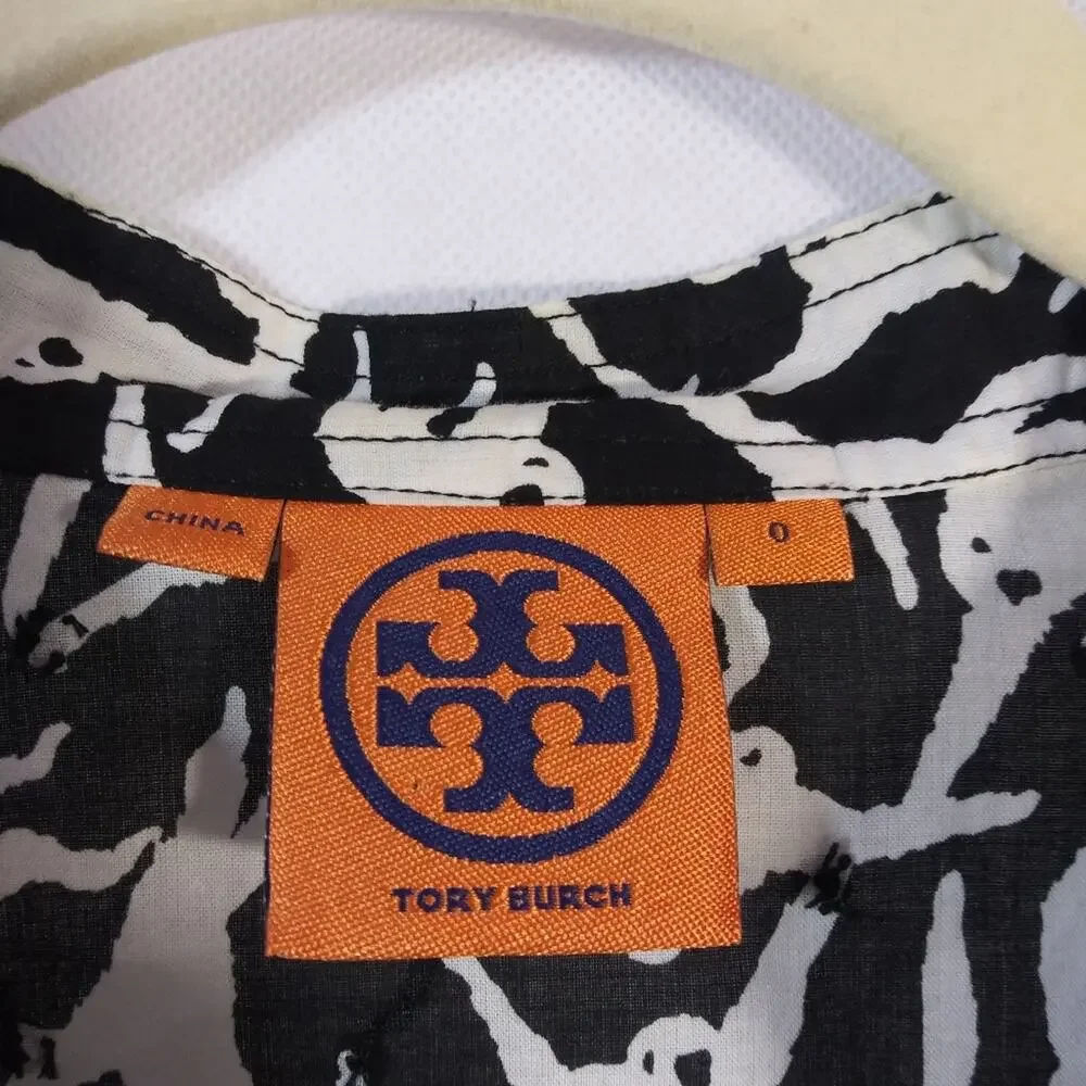 Tory Burch Black White Swinging Monkey Blouse Top Size 0